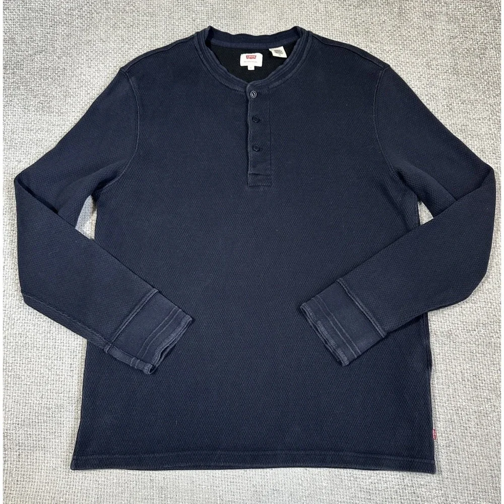 Levis‎ Thermal Henley Mens Large Blue Long Sleeve Y2K Grunge